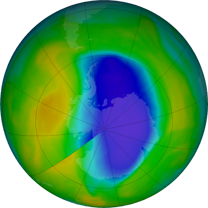 Antarctic ozone map for 30 October 2016